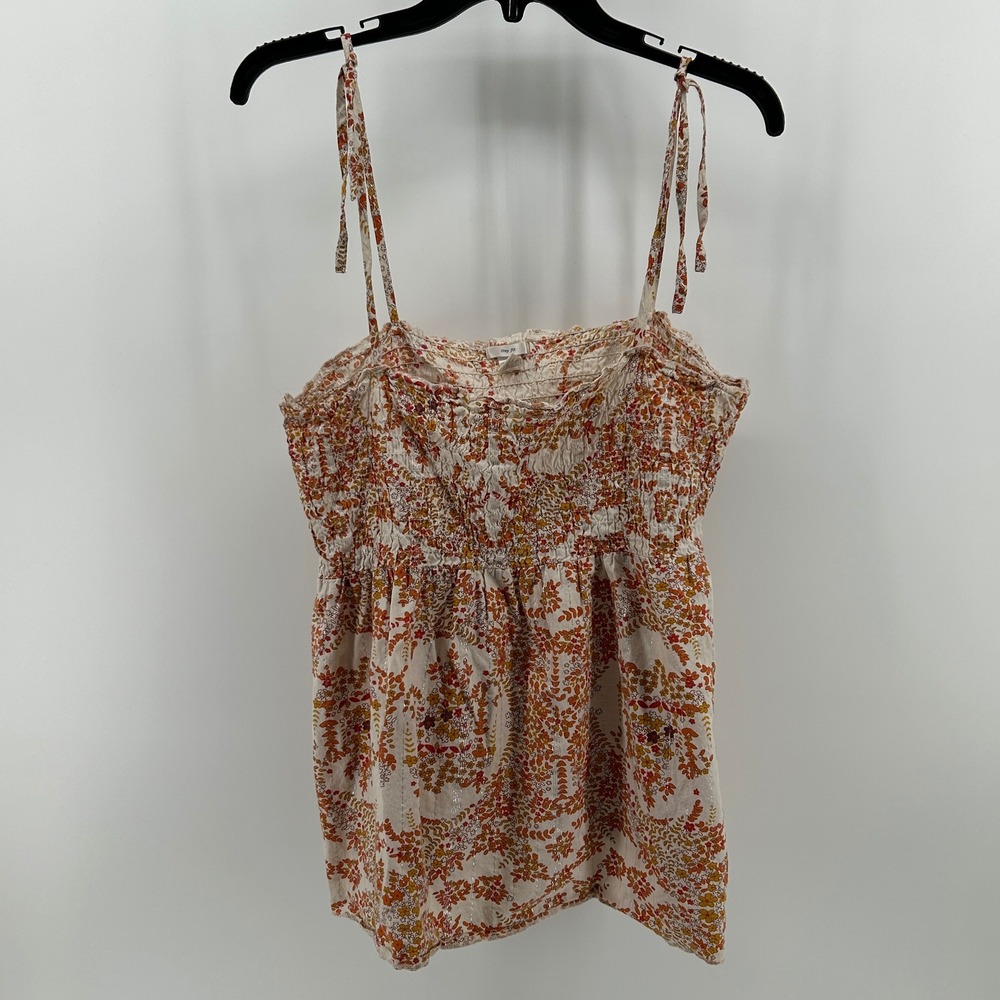 Old Navy Floral Smocked Cami Top Metallic Tie Strap Tiny Fit XL Boho Retro 70s